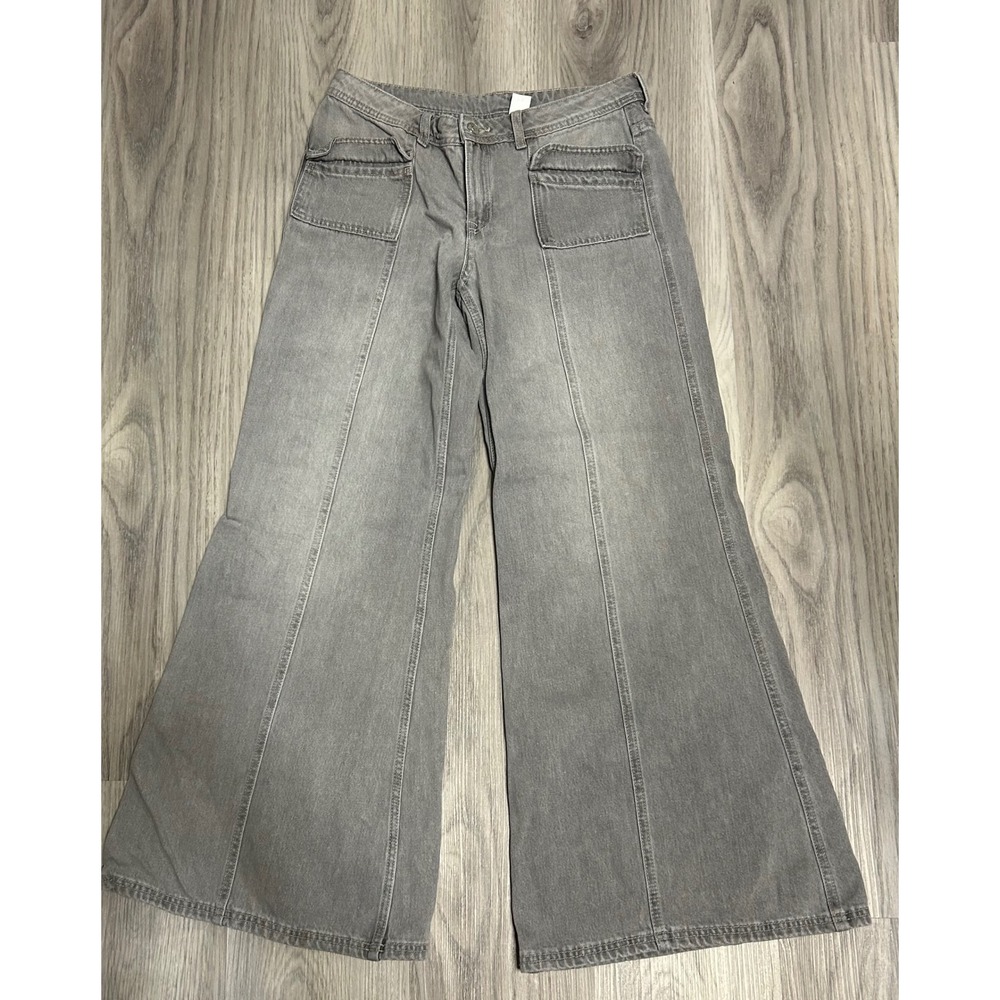 H&M Divided Grey Wide Leg Denim Jeans High‎ Rise Flare Retro Size 4